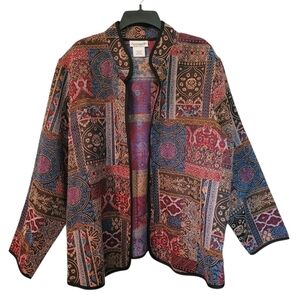 Womens 3X Tapestry Open Front Blazer Cardigan Jacket Artsy Boho Chic Colorful
